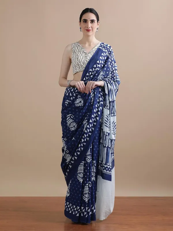 Blue_Soft_Mulmul_Cotton_Saree_For_Women