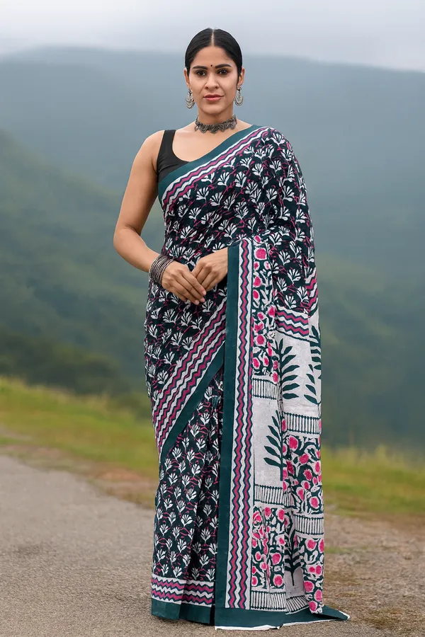 Teal_Green_Soft_Mulmul_Cotton_Saree_For_Women
