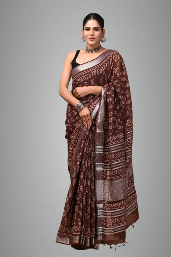 Brown_Trendy_Linen_Saree_For_Women