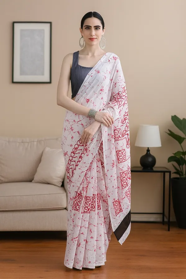 White_Soft_Mulmul_Cotton_Saree_For_Women