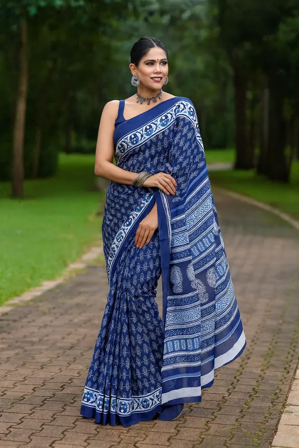 Blue_Soft_Mulmul_Cotton_Saree_For_Women