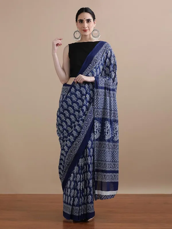 Blue_Soft_Mulmul_Cotton_Saree_For_Women