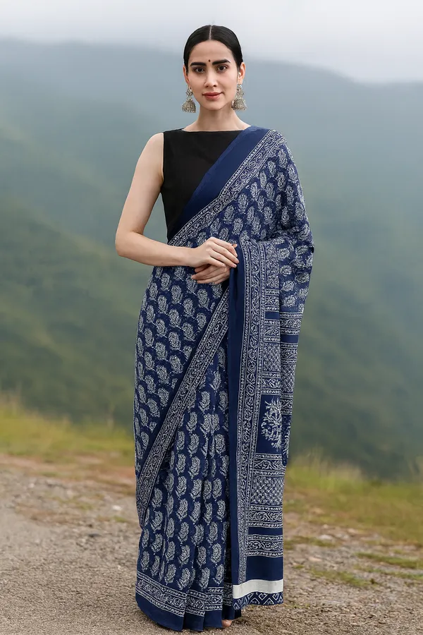 Blue_Soft_Mulmul_Cotton_Saree_For_Women