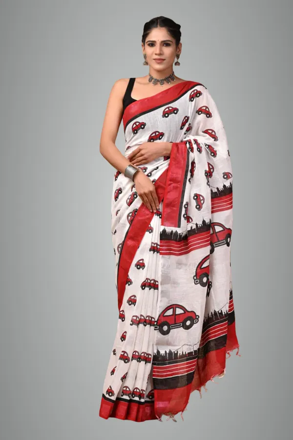 White_Trendy_Linen_Saree_For_Women