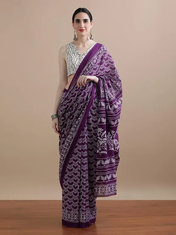 Purple_Soft_Mulmul_Cotton_Saree_For_Women