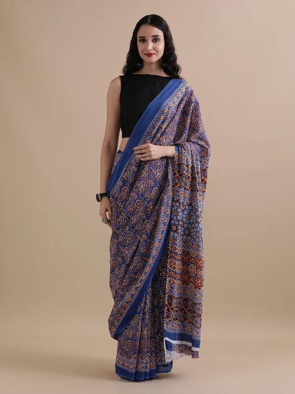 Blue_Soft_Mulmul_Cotton_Saree_For_Women