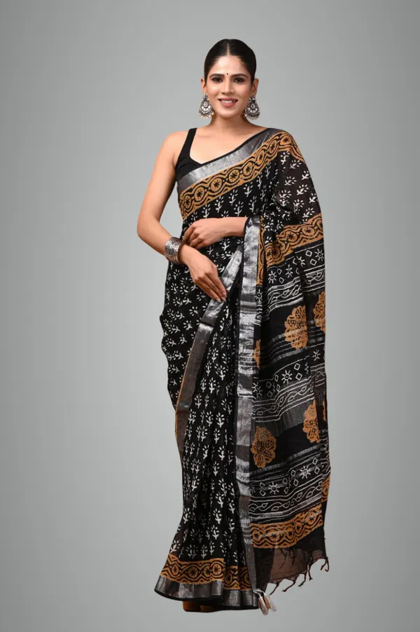 Black_Trendy_Linen_Saree_For_Women