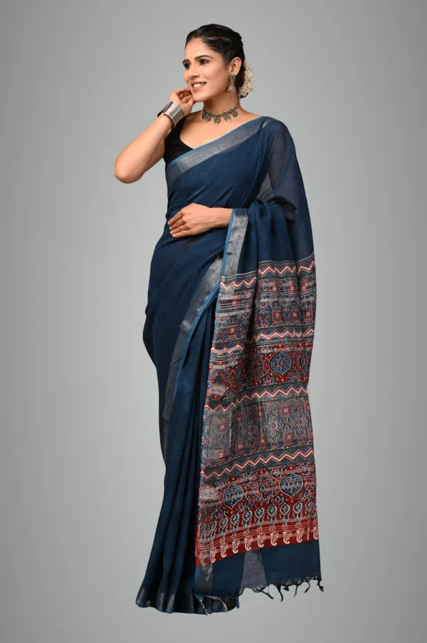 Blue_Trendy_Linen_Saree_For_Women