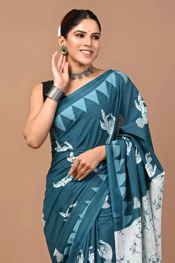 Teal_Blue_Mulmul_Cotton_Saree