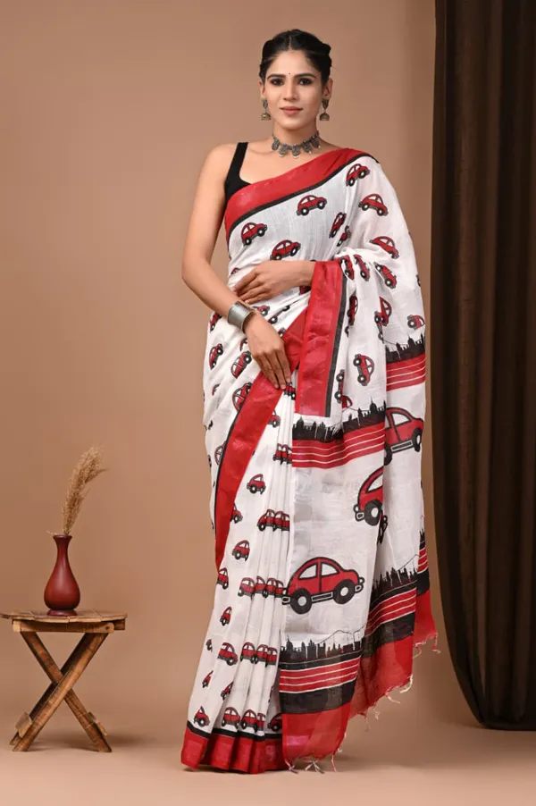 White_Trendy_Linen_Saree_For_Women