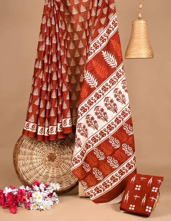 Rust_Red_Soft_Mulmul_Cotton_Saree