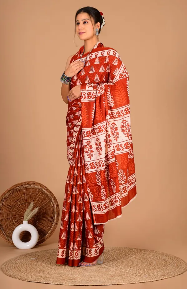 Rust_Red_Soft_Mulmul_Cotton_Saree