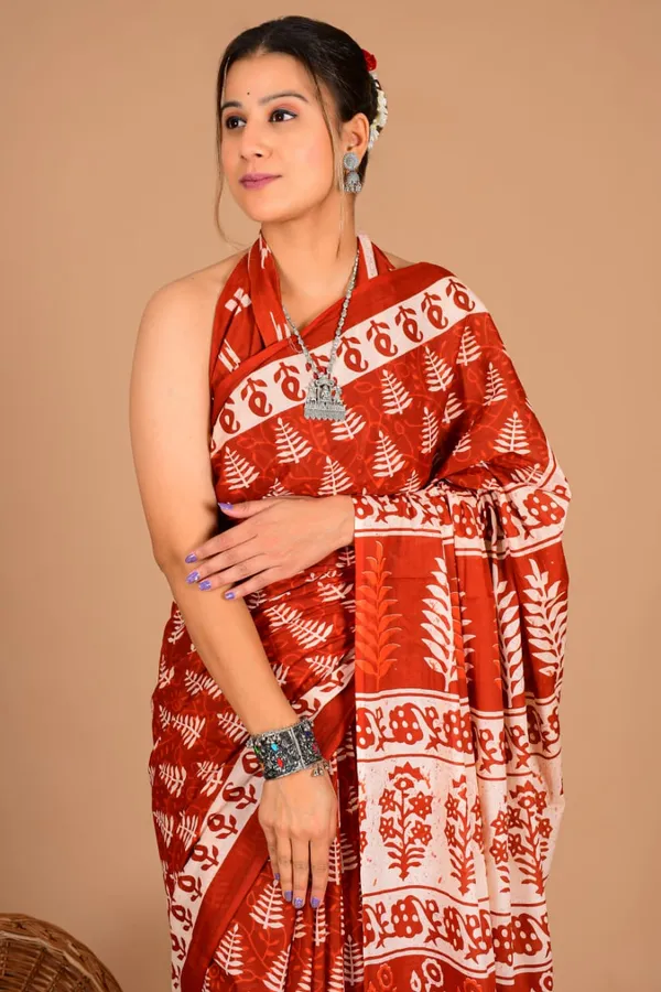 Rust_Red_Soft_Mulmul_Cotton_Saree