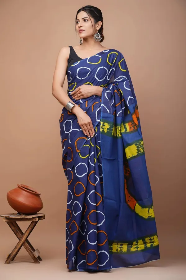Blue_Soft_Mulmul_Cotton_Saree_For_Women