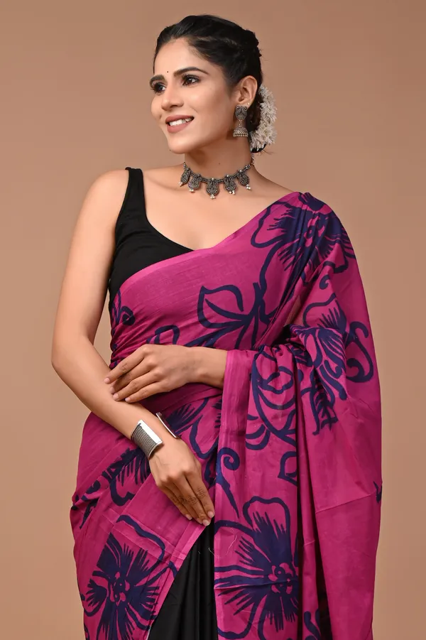 Magenta_Pink_Soft_Mulmul_Cotton_Saree