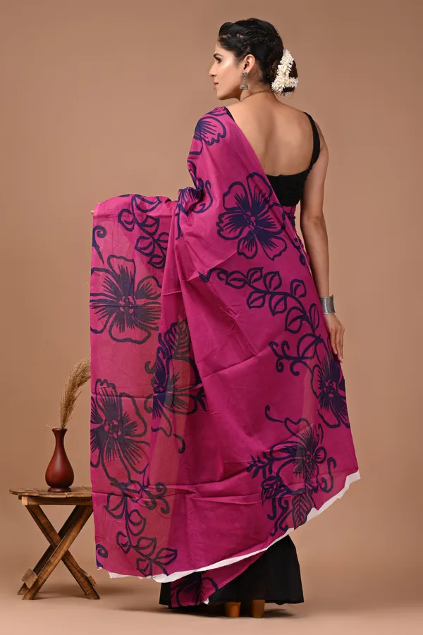 Magenta_Pink_Soft_Mulmul_Cotton_Saree