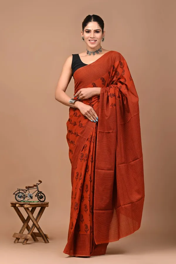 Rust_Orange_Soft_Mulmul_Cotton_Saree