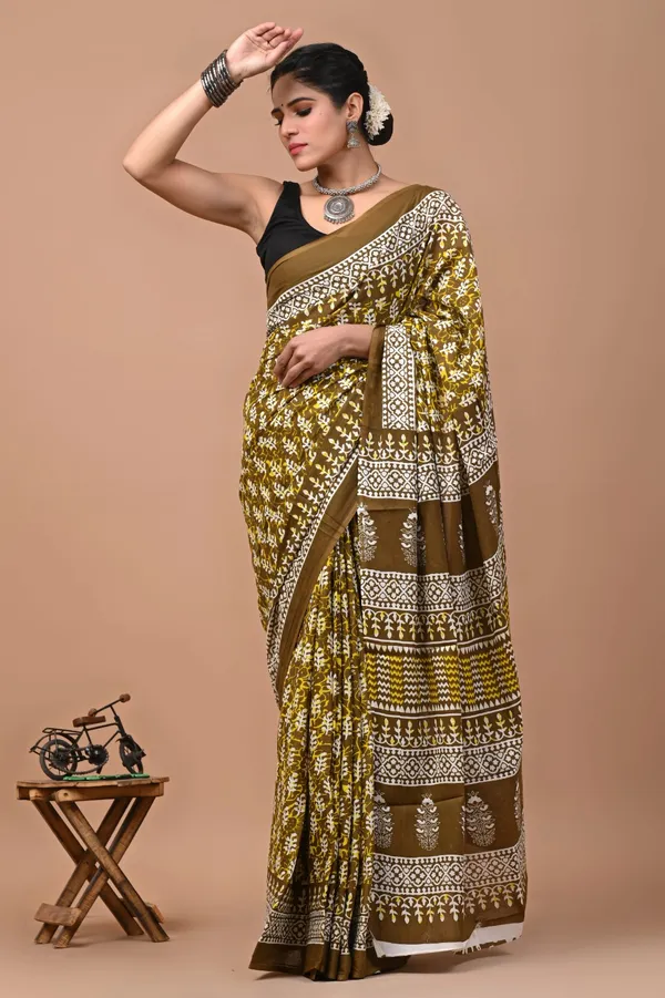 Olive_Green_Soft_Mulmul_Cotton_Saree
