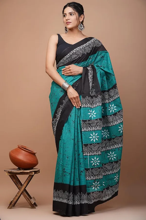 Teal_Blue_Soft_Mulmul_Cotton_Saree_For_Women