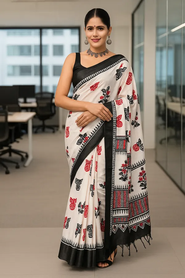 White_Trendy_Linen_Saree_For_Women