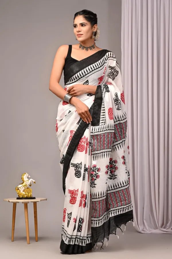 White_Trendy_Linen_Saree_For_Women