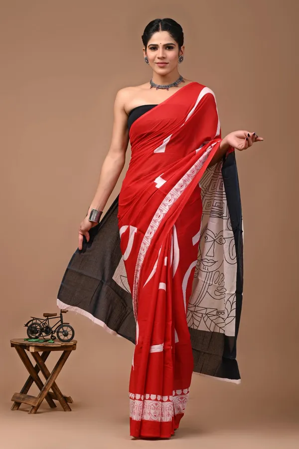 Bright_Red_Soft_Mulmul_Cotton_Saree