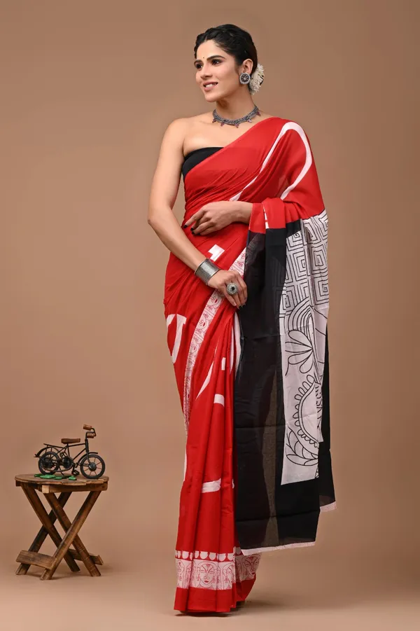 Bright_Red_Soft_Mulmul_Cotton_Saree