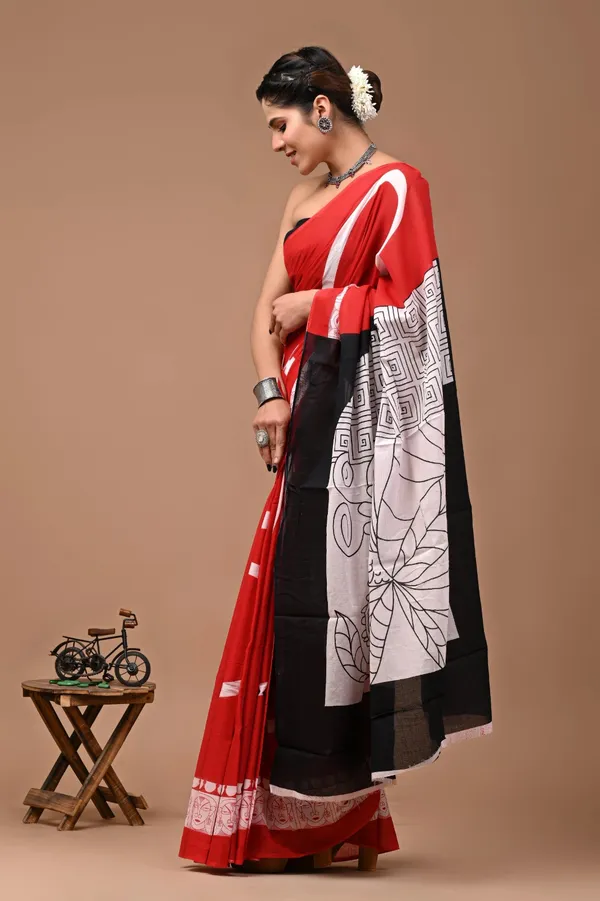 Bright_Red_Soft_Mulmul_Cotton_Saree