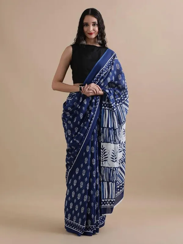 Indigo_Blue_Soft_Mulmul_Cotton_Saree