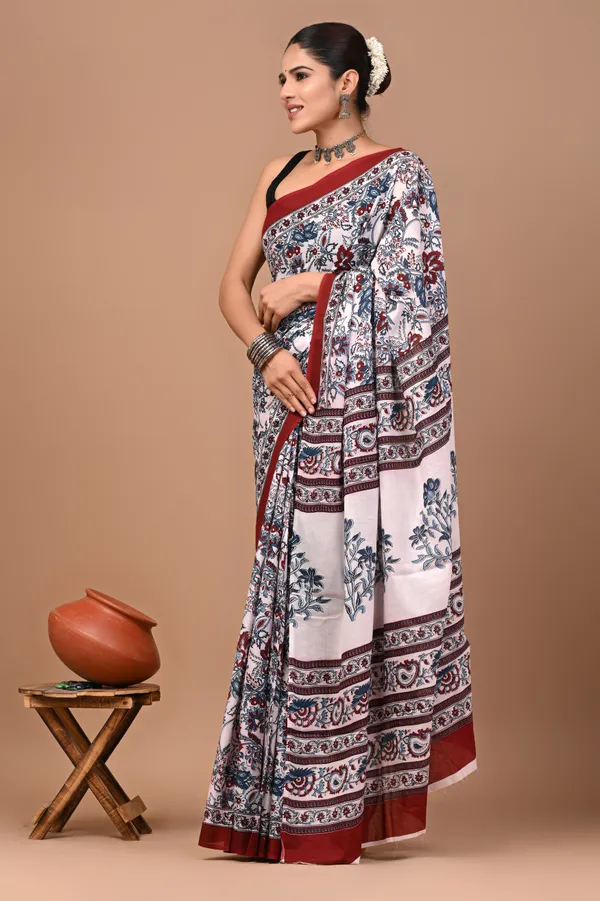 White_Soft_Mulmul_Cotton_Saree