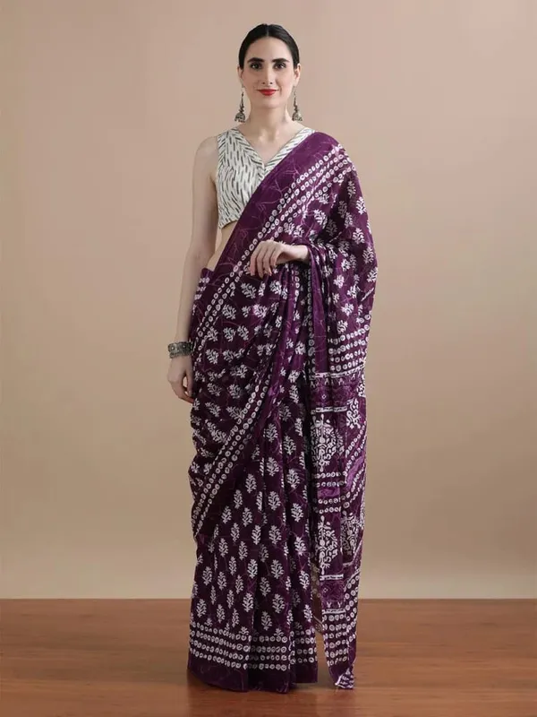 Purple_Soft_Mulmul_Cotton_Saree_For_Women