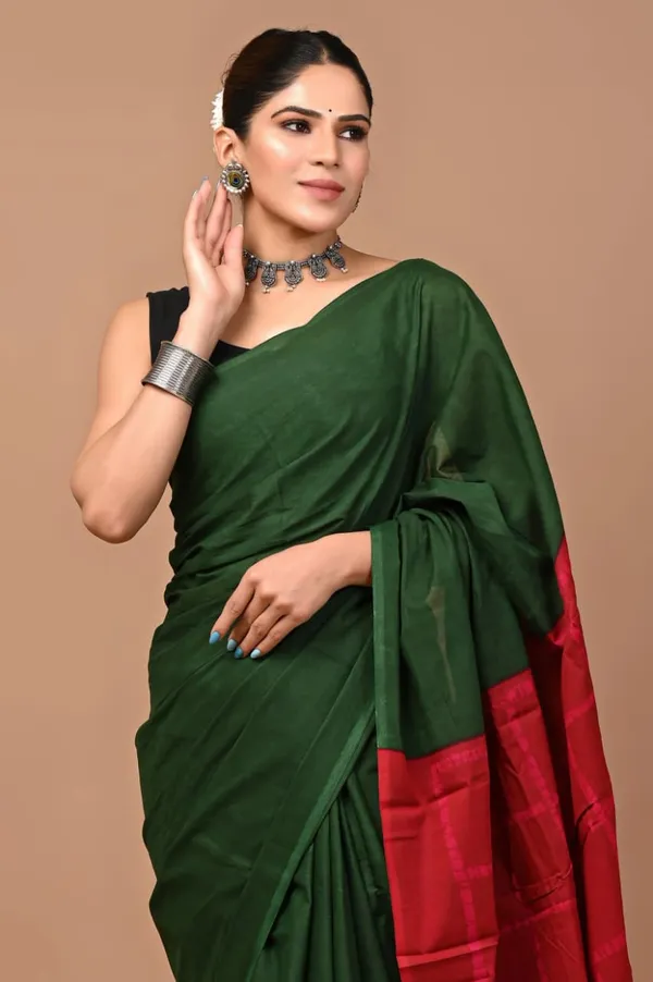 Bottle_Green_Soft_Mulmul_Cotton_Saree