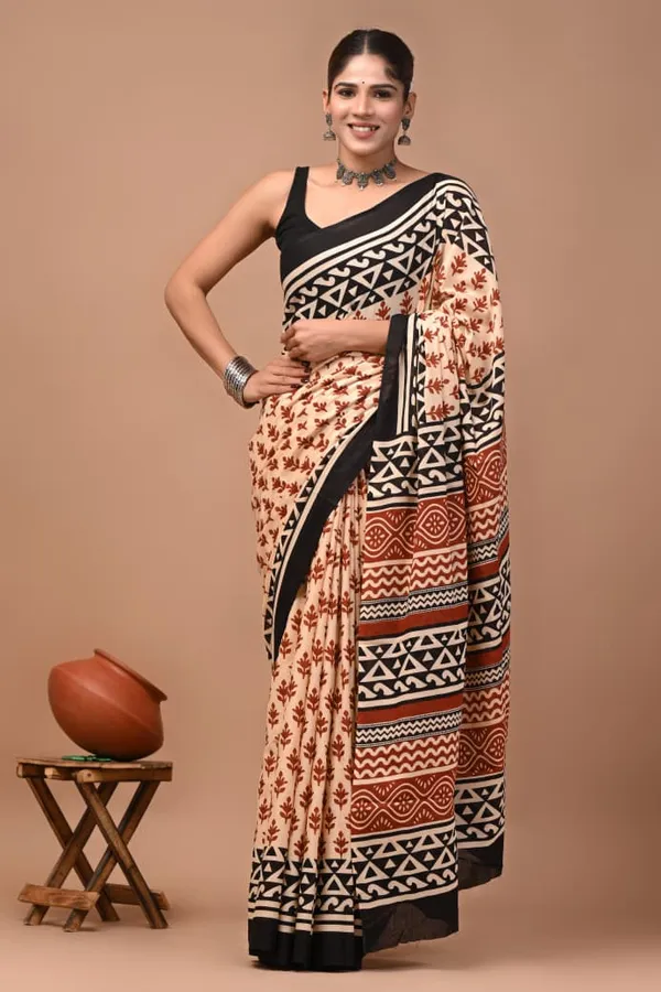 Beige_Soft_Mulmul_Cotton_Saree
