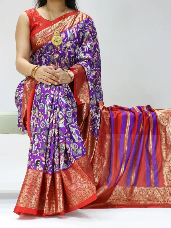 Royal_Purple_-_The_Kalamkari_Royale_|_Soft_Dola_Silk_Kalamkari_Printed_Foil_Work_Saree_with_Contrast_Unstitched_Blouse