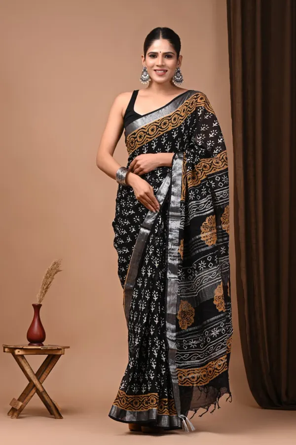 Black_Trendy_Linen_Saree_For_Women