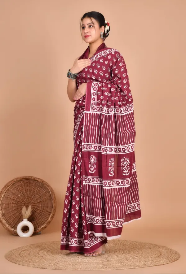 Maroon_Soft_Mulmul_Cotton_Saree