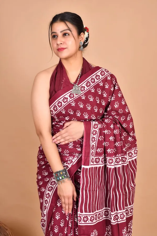 Maroon_Soft_Mulmul_Cotton_Saree