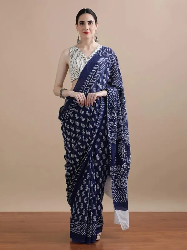Blue_Soft_Mulmul_Cotton_Saree_For_Women