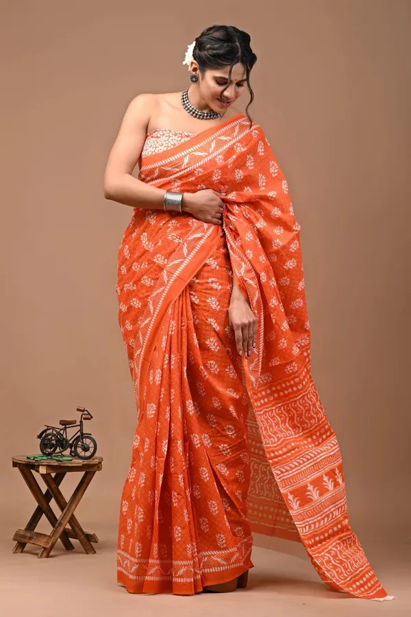 Rust_Orange_Soft_Mulmul_Cotton_Saree