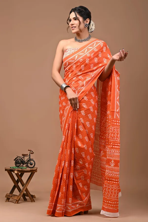 Rust_Orange_Soft_Mulmul_Cotton_Saree