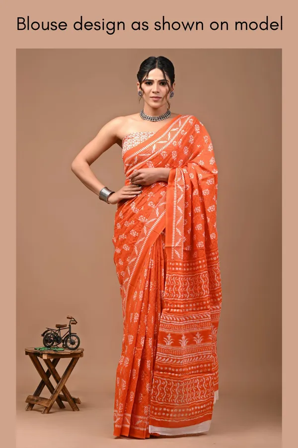 Rust_Orange_Soft_Mulmul_Cotton_Saree
