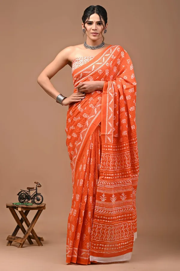 Rust_Orange_Soft_Mulmul_Cotton_Saree