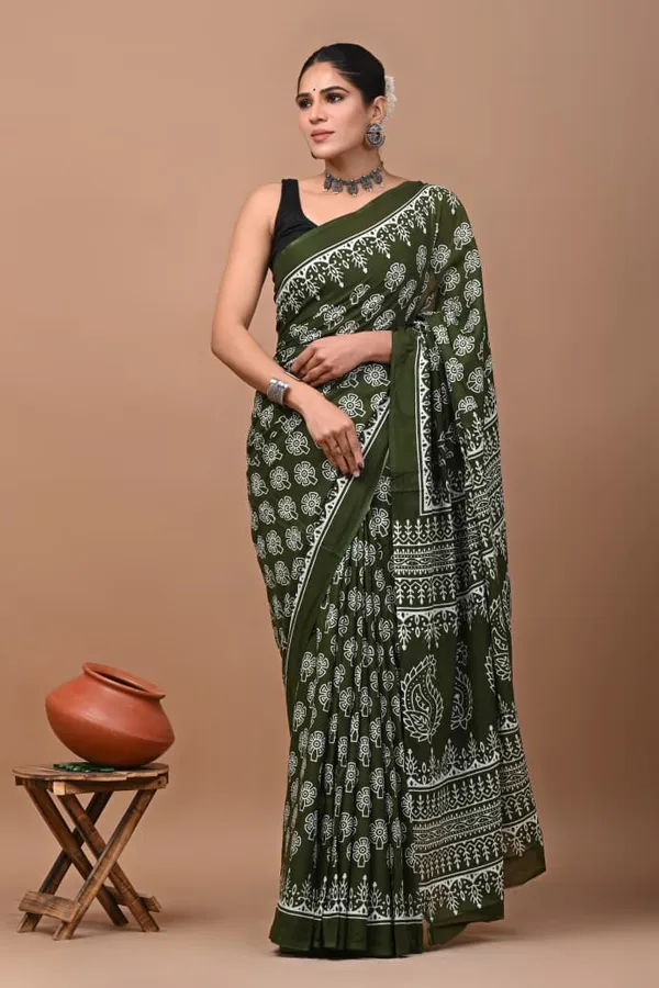 Olive_Green_Soft_Mulmul_Cotton_Saree