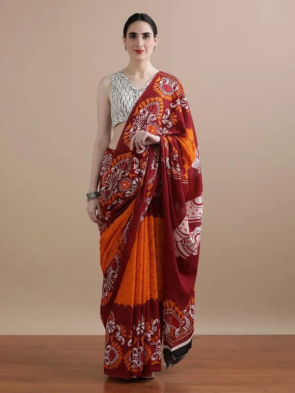 Orange_Soft_Mulmul_Cotton_Saree_For_Women