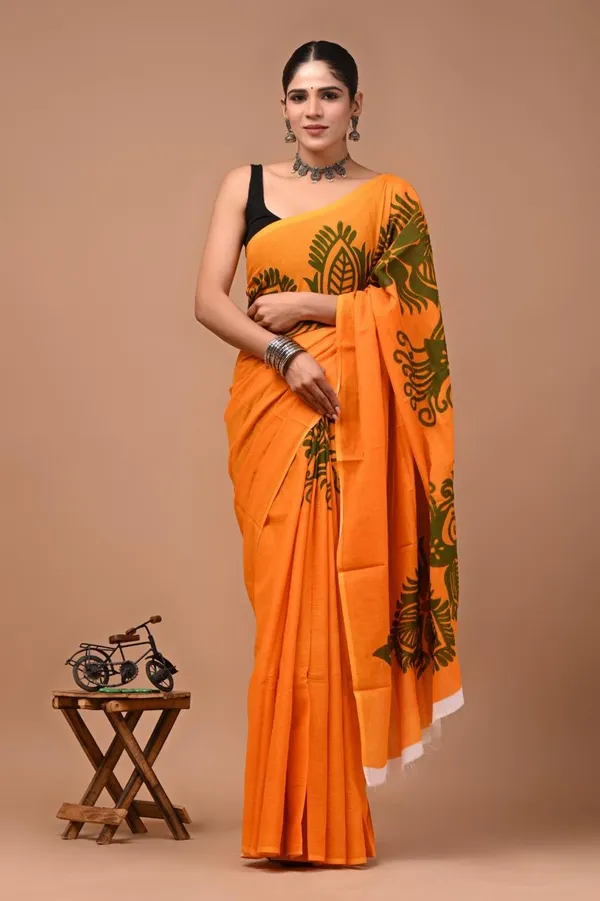Marigold_Orange_Soft_Mulmul_Cotton_Saree
