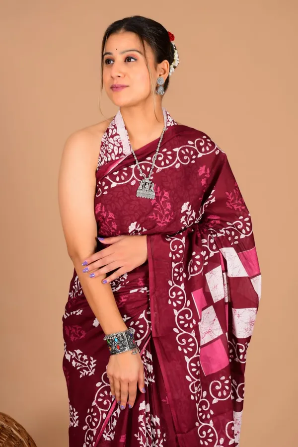 Maroon_Soft_Mulmul_Cotton_Saree