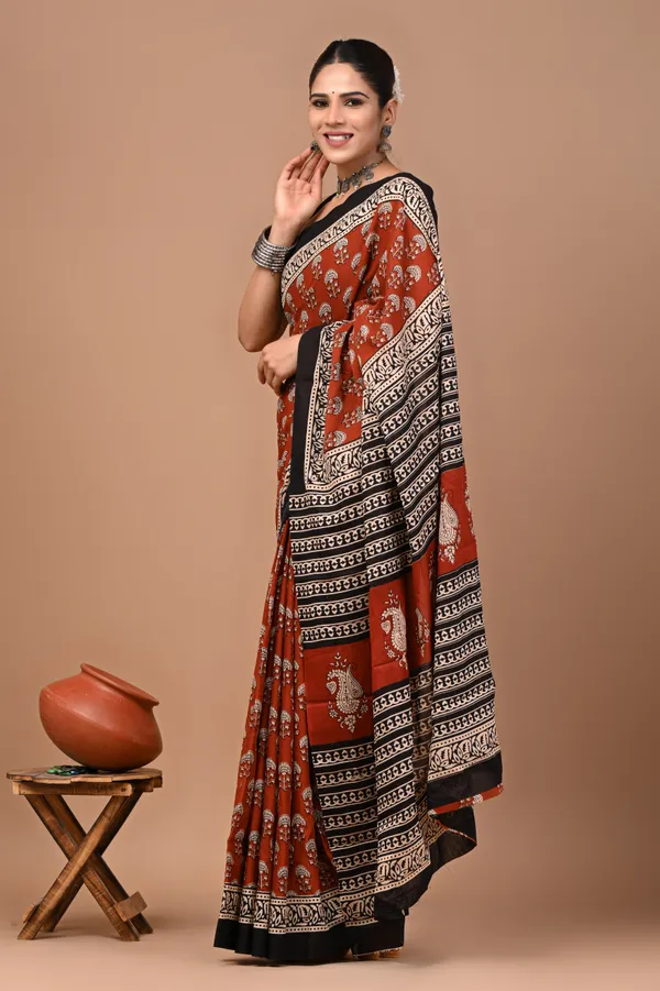 Rust_Brown_Soft_Mulmul_Cotton_Saree