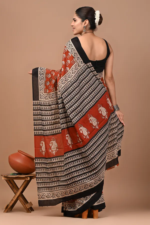 Rust_Brown_Soft_Mulmul_Cotton_Saree