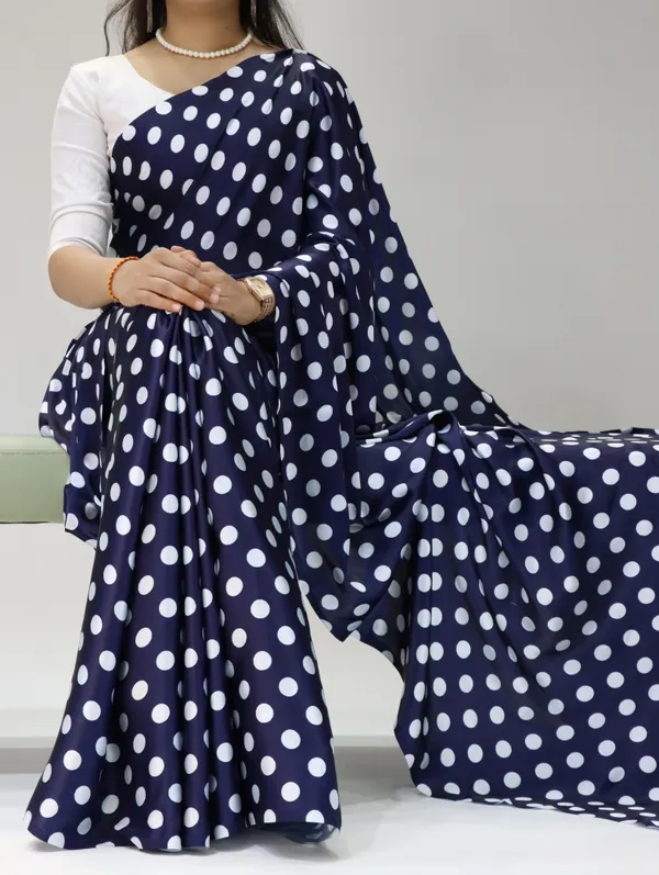 Navy_Blue_with_White_Polka_Dots_|_Japan_Satin_Saree_With_Contrast_Plain_Blouse_-_Soft_Silky_Premium_Party_Wear_Saree