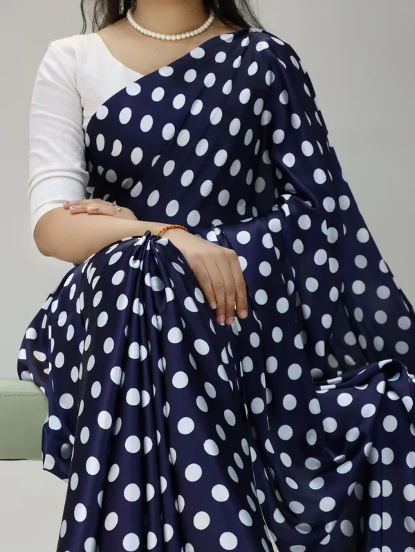 Navy_Blue_with_White_Polka_Dots_|_Japan_Satin_Saree_With_Contrast_Plain_Blouse_-_Soft_Silky_Premium_Party_Wear_Saree